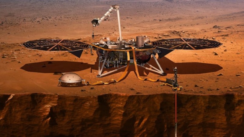 Künstlerische Illustration: „InSight“ auf der Marsoberfläche (Bild: NASA)