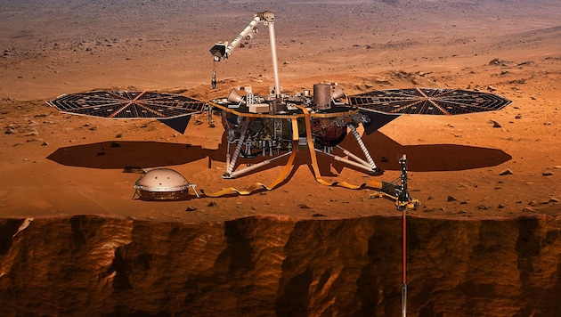 Künstlerische Illustration: „InSight“ auf der Marsoberfläche (Bild: NASA)