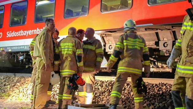 23 Feuerwehrleute aus Hallwang halfen den Passagieren beim Umstieg in den Ersatzzug. (Bild: Markus Tschepp)