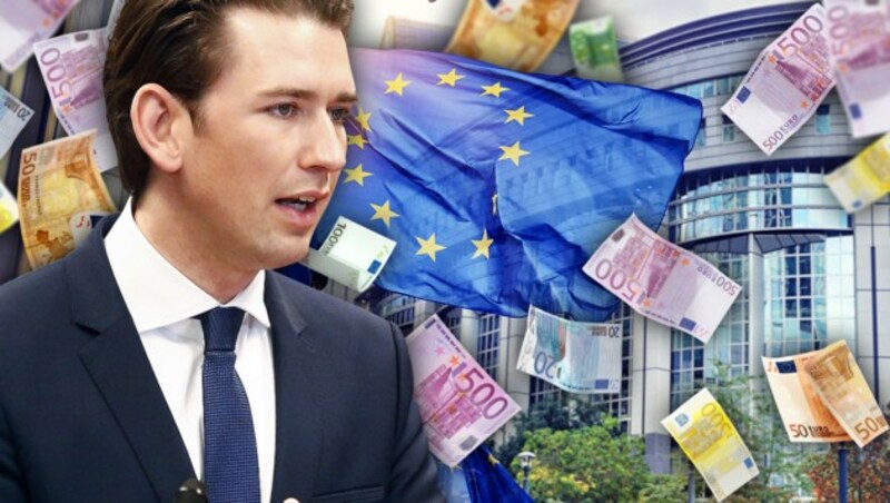 Bundeskanzler Sebastian Kurz steht vor harten Verhandlungen in Brüssel, schließlich geht es ums Geld. (Bild: PA/BKA/DRAGAN TATIC, stock.adobe.com, krone.at-Grafik)