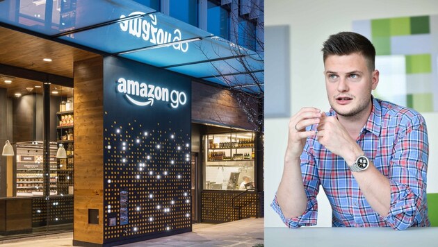 Bernhard Aichinger kaufte im Amazon-Go-Shop ein: „Es gibt viele Mitarbeiter, die frische Snacks zubereiten.“ (Bild: AP, Markus Wenzel)