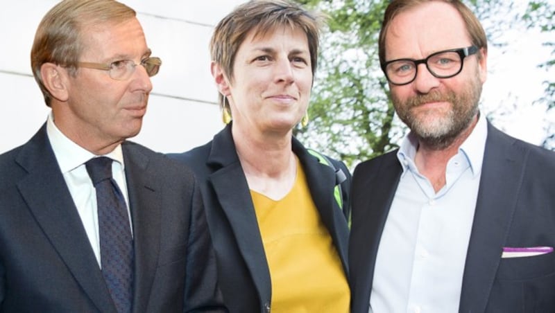 Salzburger Koalitionspartner in spe: Landeshauptmann Haslauer, Grünen-Chefin Astrid Rössler, NEOS-Obmann Sepp Schellhorn (v.r.) (Bild: APA/NEUMAYR/LEO, APA/FRANZ NEUMAYR/MMV, APA/BARBARA GINDL, krone.at-Grafik)