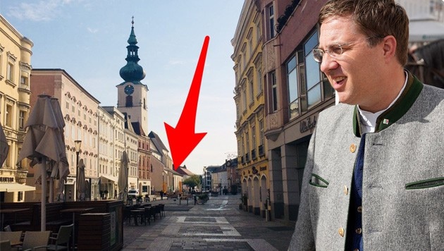 Überraschung am Morgen für den Welser Bürgermeister Andreas Rabl: Der Maibaum am Stadtplatz wurde gestohlen! (Bild: Krone)