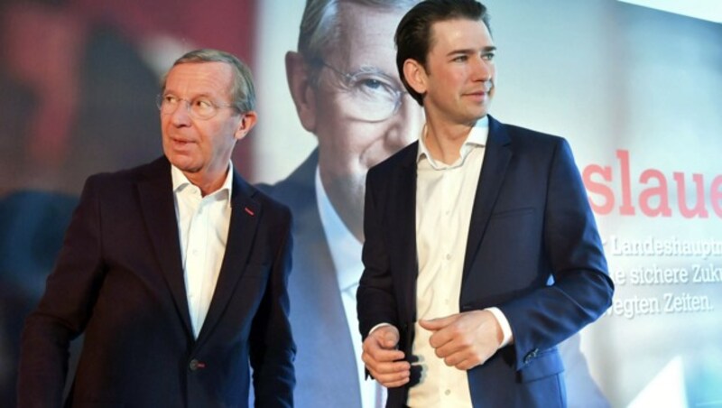 Bei Corona einig: Wilfried Haslauer und Sebastian Kurz (Bild: APA/Barbara Gindl)