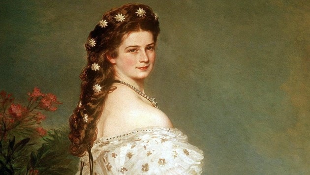 Kaiserin Elisabeth mit den berühmten Haarsternen aus Diamanten und Perlen auf einem Gemälde von Franz Xaver Winterhalter. (Bild: APA/Bernhaut/DPA)