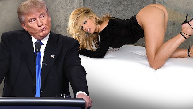 Trump wird vorgeworfen, vor der Wahl 2016 Geschäftsunterlagen im Zusammenhang mit einer Zahlung an den Pornostar Stormy Daniels gefälscht zu haben. (Bild: AFP, Penthouse, krone.at-Grafik)