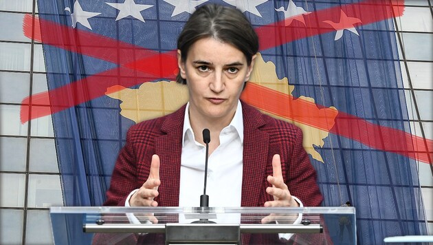 Serbiens Ministerpräsidentin Ana Brnabic sprach von einer „politischen Provokation“ des Kosovo. (Bild: AFP/EMMANUEL DUNAND, AFP/Armend NIMANI, krone.at-Garfik)