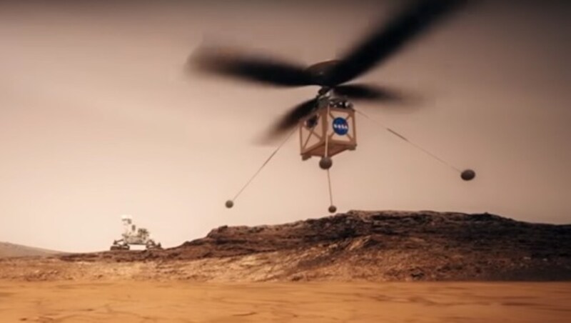 Künstlerische Illustration des Mars-Helikopters „Ingenuity“ (Bild: NASA/JPL-Caltech)