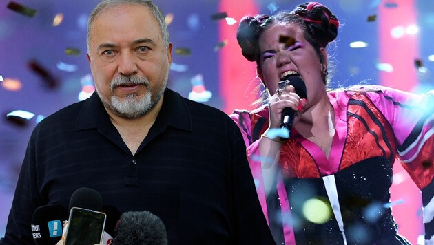 Avigdor Lieberman und Song-Contest-Siegerin Netta Barzilai (Bild: AFP, krone.at-Grafik)