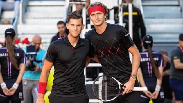 Die Tennisstars Dominic Thiem (links) und Alexander Zverev (Bild: EPA)