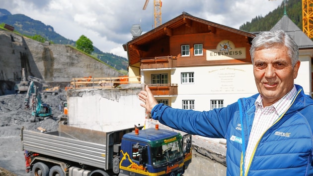 Hotelier Peter Hettegger lässt rund 150.000 m² Berg für den Zubau seines Hotel abtragen. (Bild: GERHARD SCHIEL)