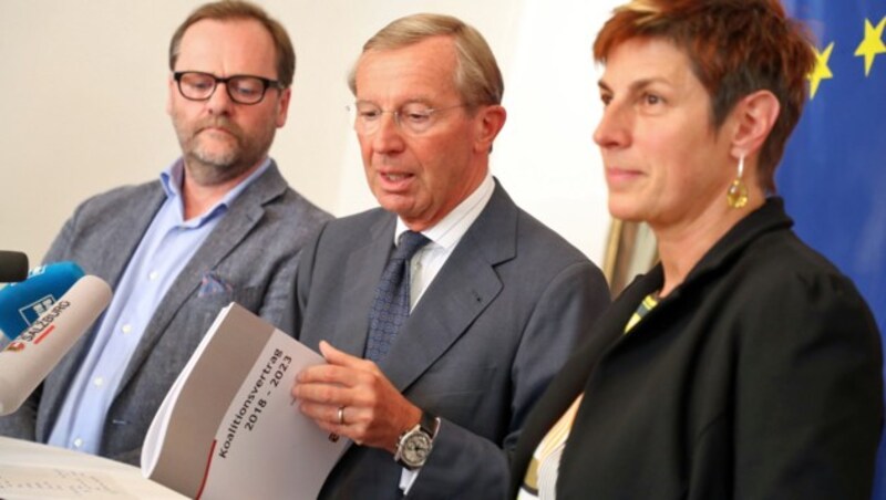 Die Chefverhandler Schellhorn, Haslauer und Rössler (Bild: APA/FRANZ NEUMAYR)