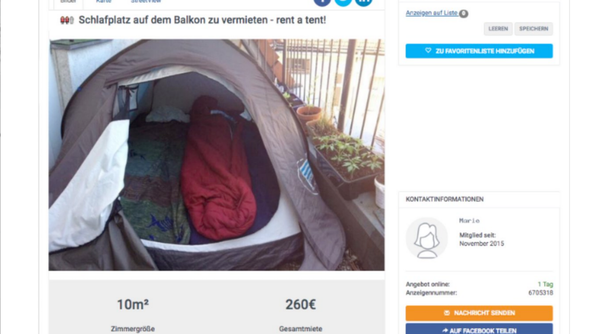 Für ihren Balkon gaben zwei Frauen eine WG-Anzeige auf. (Bild: Screenshot wg-gesucht.de)