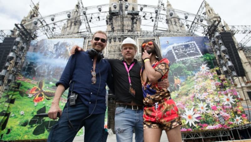 Choreograf Giorgio Madia, Gery Keszler und Conchita Wurst (Bild: APA/GEORG HOCHMUTH)