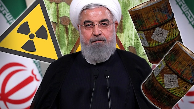 Hassan Rohani, Präsident der Islamischen Republik Iran (Bild: AFP, stock.adobe.com, krone.at-Grafik)