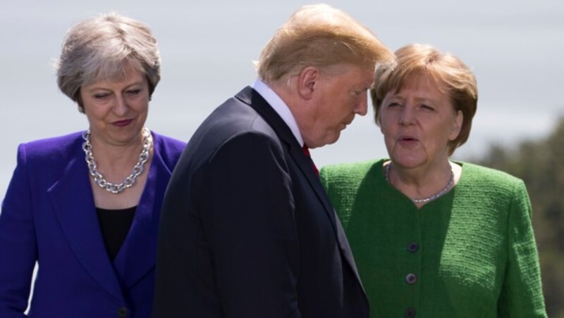 Großbritanniens Premierministerin Theresa May, US-Präsident Donald Trump und die deutsche Kanzlerin Angela Merkel (Bild: AFP)