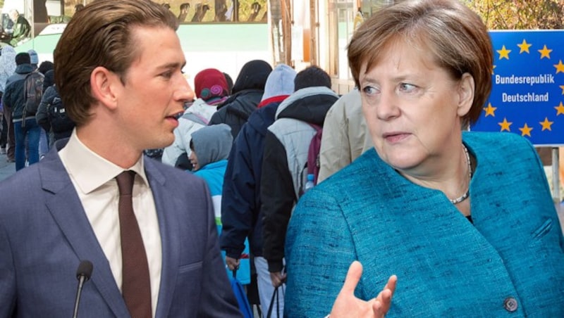 Sebastian Kurz und Angela Merkel (Bild: APA/ÖVP/Jakob Glasner, AP, APA/dpa, krone.at-Grafik)