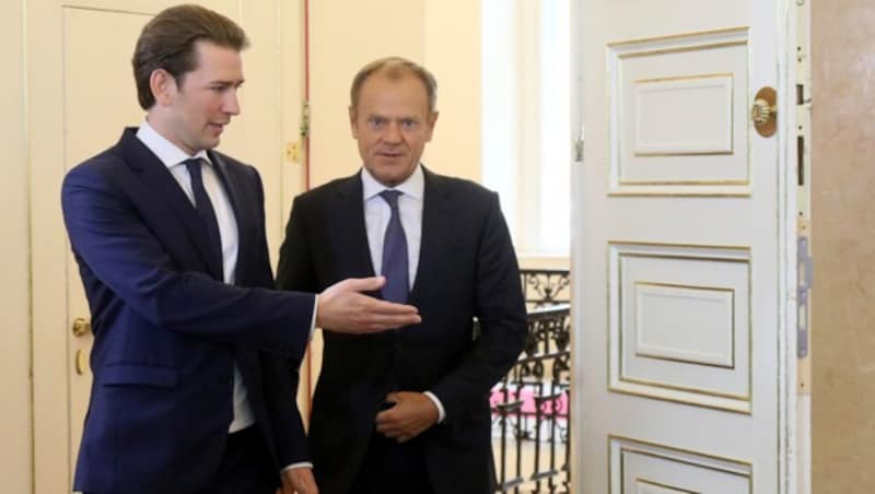 Bundeskanzler Sebastian Kurz und EU-Ratspräsident President Donald Tusk (Bild: AP)