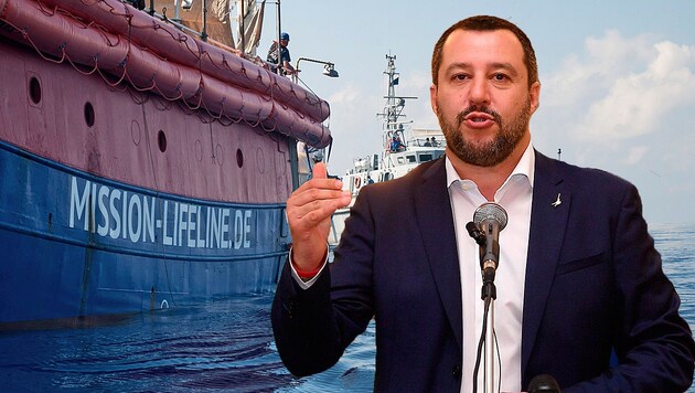 Der italienische Innenminister Matteo Salvini ist bekannt für seine harte Gangart gegenüber Seenotrettern. (Bild: AP, AFP, krone.at-Grafik)