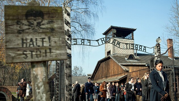 Besucher bei der polnischen Holocaust-Gedenkstätte in Auschwitz-Birkenau (Bild: AFP)