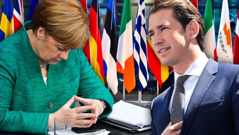 In der Überzeugung, dass das Thema Migration zur Schicksalsfrage der EU wird, sind sich Angela Merkel und Sebastian Kurz einig - in der Lösung aber nicht. (Bild: AP, AFP, krone.at-grafik)