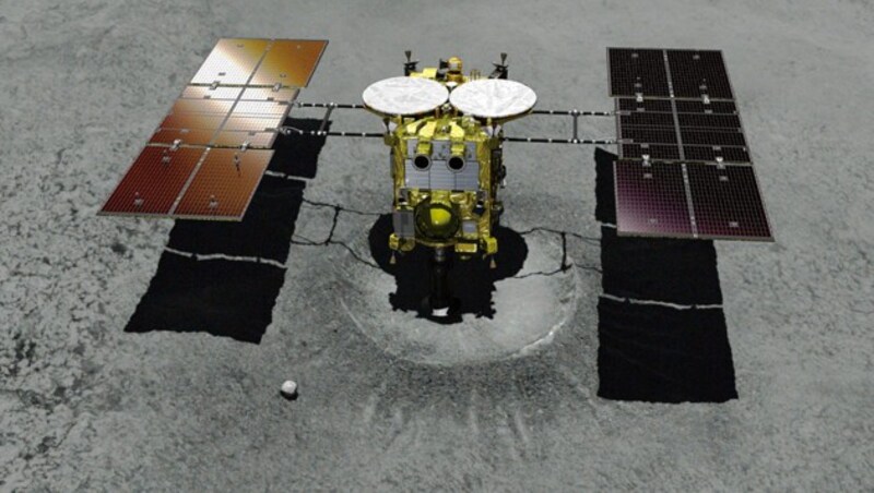 Künstlerische Illustration: „Hayabusa 2“ beim Absetzen des Landers MASCOT (Bild: JAXA)