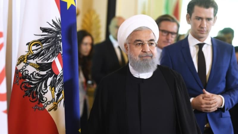 Irans Hassan Rouhani und Bundeskanzler Sebastian Kurz während Rouhanis Besuch Anfang Juli 2018 in Wien (Bild: APA/ROBERT JAEGER)