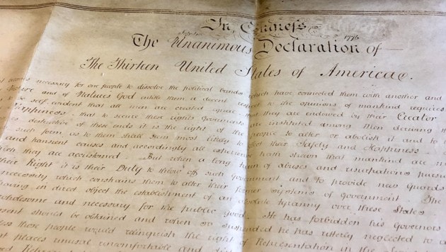 Die seltene Abschrift der amerikanischen Unabhängigkeitserklärung (Bild: West Sussex County Council)