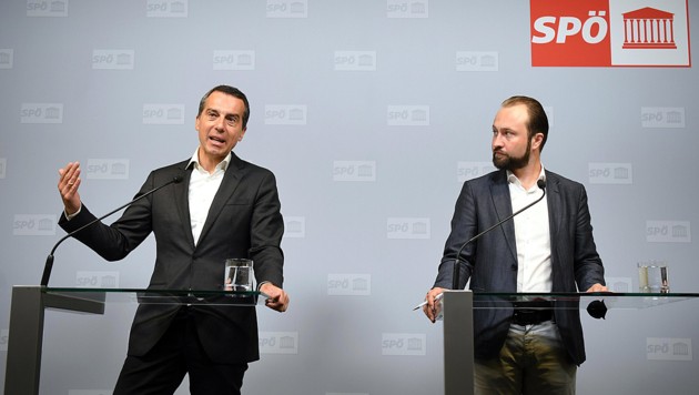 SPÖ-Chef Christian Kern und SP-Bundesgeschäftsführer Max Lercher (Bild: APA/Helmut Fohringer)