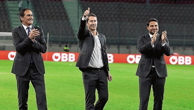 Klappern alle Bundesligaklubs ab: Teamchef Franco Foda und seine beiden Assistenten Thomas Kristl (l.) und Imre Szabics. (Bild: sepp pail)