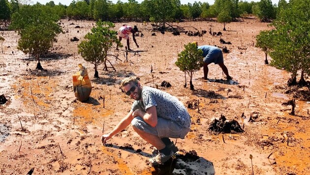 Windischhofer war letztes Jahr auf Madagaskar: „Dort pflanzen wir Mangroven.“ (Bild: Refurbed)