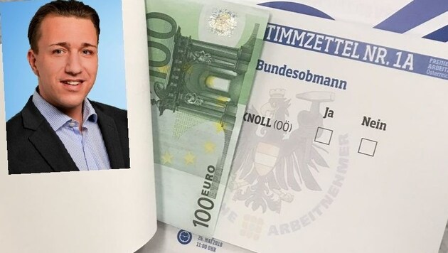 Die Wahl von FPÖ-Politiker Gerhard Knoll zum Bundesobmann der Freiheitlichen Arbeitnehmer wurde für nichtig erklärt. Das im Beweisverfahren eine Rolle spielende Foto vom Hunderter im Stimmblock bestreitet Knoll, es symbolisiert aber schön, worum es bei dieser Causa geht. (Bild: Anonymer Informant)