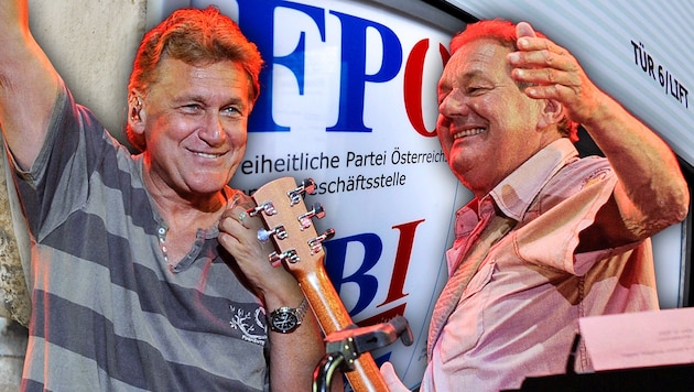 Im Clinch mit der FPÖ: Rainhard Fendrich (li.) und Wolfgang Ambros (Bild: APA/Hans Punz, APA/Roland Schlager, krone.at-Grafik)