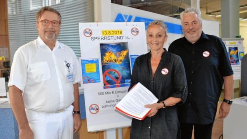 Siegfried Zöhrer (stellvertretender ärztlicher Leiter im UKH Kalwang), Karin Ehetreiber und Erik Lenz (Bild: Weeber Heinz)