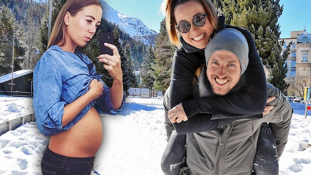 Laura im achten Schwangerschaftsmonat - jetzt ist das Baby ist da! (Bild: Christof Bierbaumer, instagram.com, krone.at-Grafik)