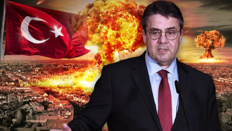 Sigmar Gabriel warnt Berlin und die EU: Eine isolierte Türkei könnte nach der Atombombe greifen. (Bild: stock.adobe.com, AFP, krone.at-Grafik)