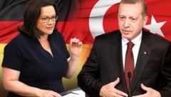 SPD-Chefin Andrea Nahles bringt vor dem Hintergrund der Währungskrise in der Türkei deutsche Hilfen ins Spiel. (Bild: EPA/YOAN VALAT, AFP, stock.adobe.com, krone.at-Grafik)