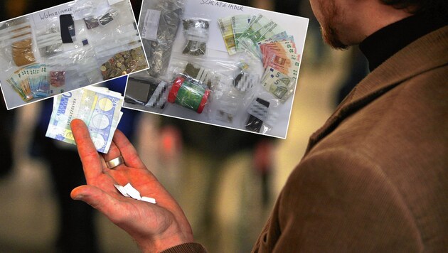 Salzburger Drogenfahnder konnten zwei Dealer ausforschen und bei einer Hausdurchsuchung Beweismaterial sichern (kl. Foto). (Bild: KRONEN ZEITUNG/LPD Salzburg)