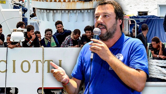 Der italienische Innenminister Matteo Salvini verfolgt einen Kurs der strikten Abschottung gegenüber Migranten. (Bild: Daniele Panato/ANSA via AP, Orietta Scardino/ANSA via AP, krone.at-Grafik)