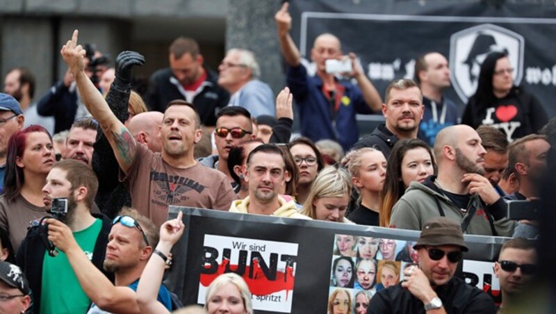 Diese Demonstranten zeigen in aller Deutlichkeit, was sie vom Rechtsstaat halten. (Bild: APA/AFP/Odd ANDERSEN)