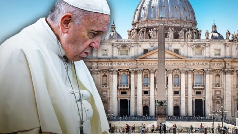 Papst Franziskus sieht sich im Missbrauchsskandal mit Vertuschungsvorwürfen konfrontiert. (Bild: APA/AFP/WMOF2018/MAXWELL/Handout, stock.adobe.com, krone.at-Grafik)