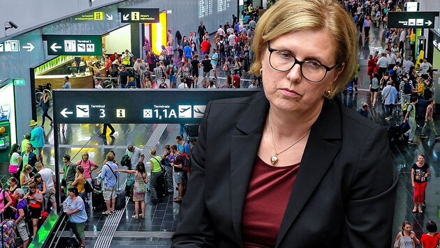 RH-Präsidentin Margit Kraker will den Flughafen weiter kontrollieren, das half den Steuerzahlern auch beim Skylink-Skandal. (Bild: APA/ROLAND SCHLAGER, Peter Tomschi, krone.at-grafik)