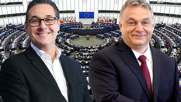 FPÖ-Chef Heinz-Christian Strache liebäugelt mit einer Zusammenarbeit mit Ungarns Premier Viktor Orban auf EU-Ebene. (Bild: APA/HELMUT FOHRINGER, APA/AFP/ATTILA KISBENEDEK, Wikipedia, krone.at-Grafik)