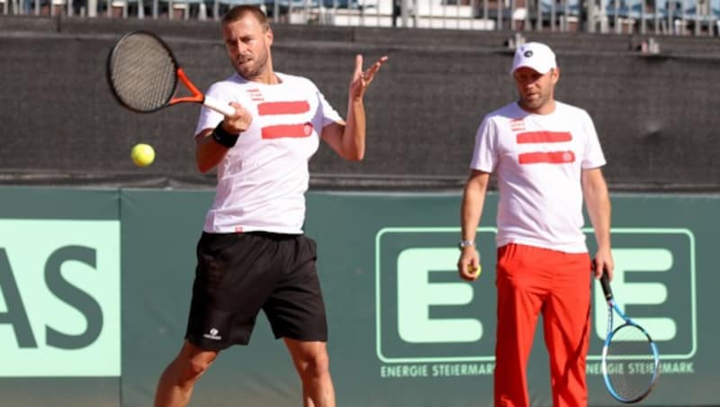 Oliver Marach und Stefan Koubek beim Training (Bild: GEPA)