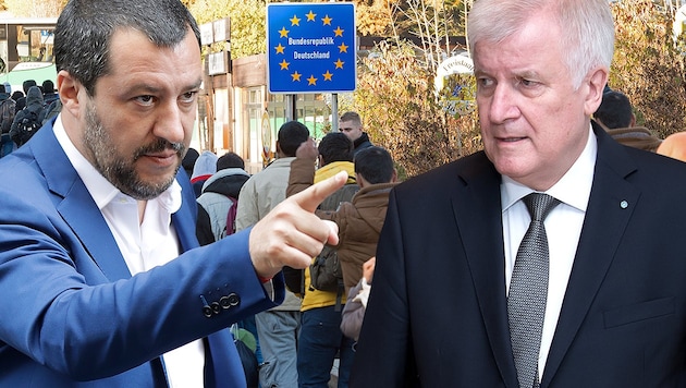 Die Innenminister Horst Seehofer und Matteo Salvini haben in der Frage um die Rücknahme zurückgewiesener Migranten eine Einigung erzielt. (Bild: AP, dpa, APA/dpa, krone.at-Grafik)