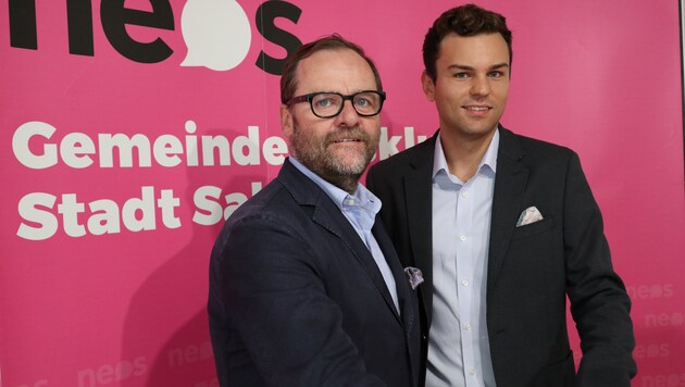 Neos-Rochaden: Landessprecher Sepp Schellhorn präsentiert Lukas Rößlhuber (25) als neuen Baustadtrat (Bild: Max Grill)