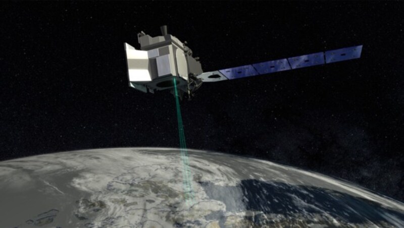 Illustration: Der NASA-Satellit „ICESat-2“ im Erdorbit (Bild: NASA/GSFC)