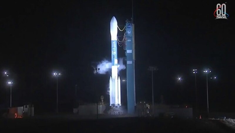 „ICESat2“ an Bord einer „Delta-II“-Rakete kurz vor dem Start (Bild: NASA TV)