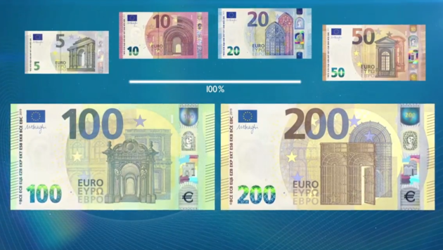 Die Euro-Banknoten der zweiten Generation im Überblick. (Bild: YouTube.com)