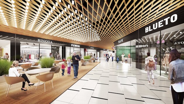 Holz wird in der Ausstattung im Einkaufszentrum, das wohl im April 2019 eröffnet wird, eine große Rolle spielen. (Bild: Rutter Immobilien Gruppe)